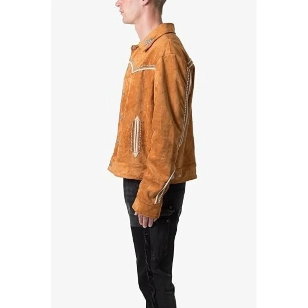 MNML Suede Collared Jacket Mens Size Medium Studded Pipping Yokes  NEW